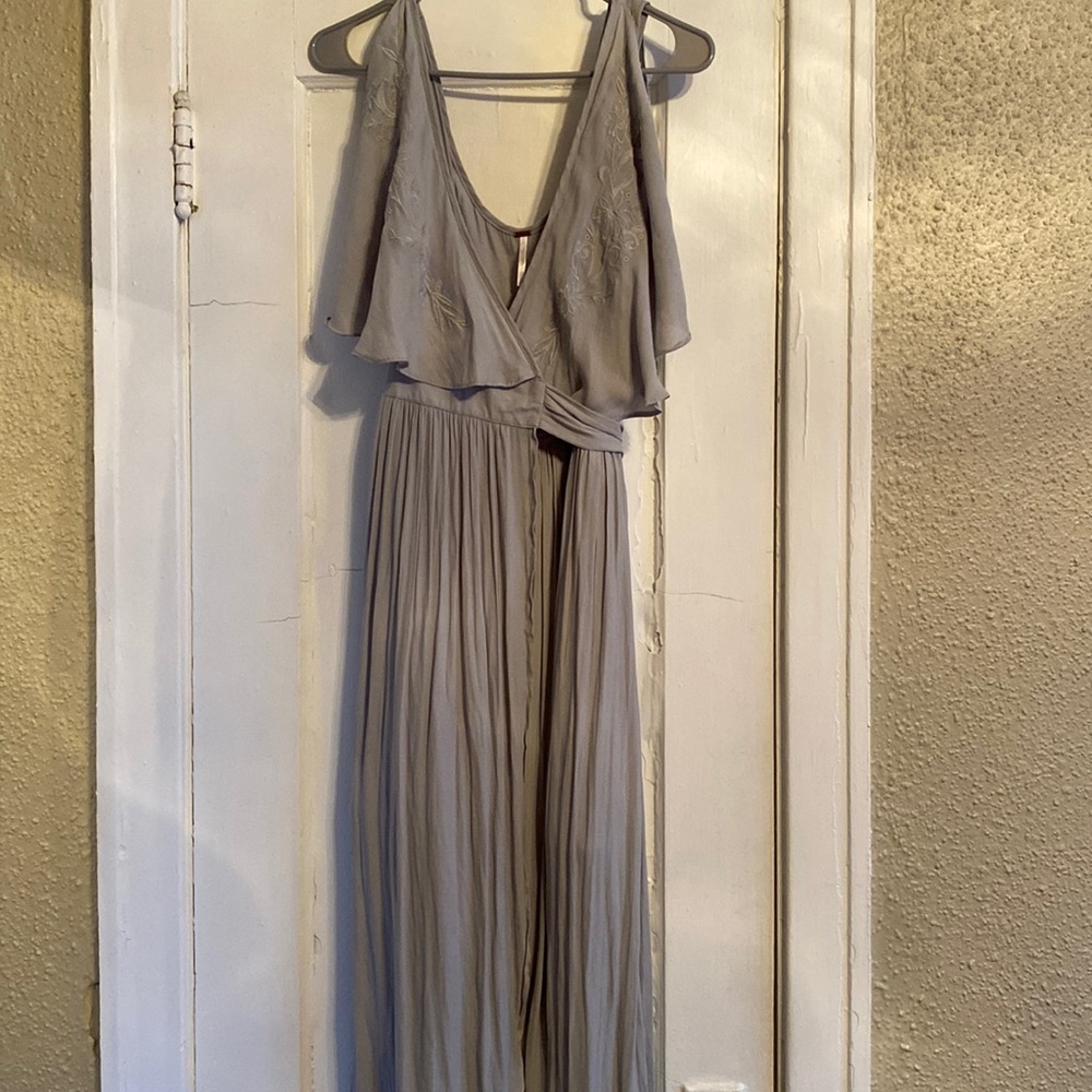 Free people gray/blue Fiona tie midi dress